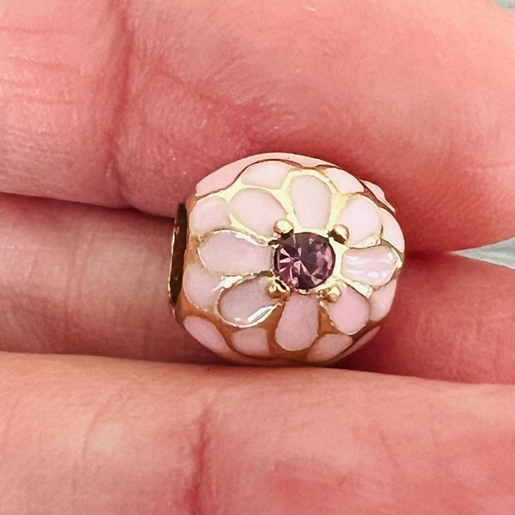 Gold plated pink crystal & Enamel Bracelet charm - Picture 1 of 5